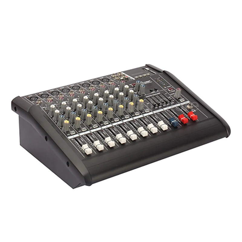 2in1 8-Channels Amplifier 2x250W Audio Mixer 16 Digital Effects Mixing Console with 48V Phantom  Bluetooth USB SD for DJ Stage