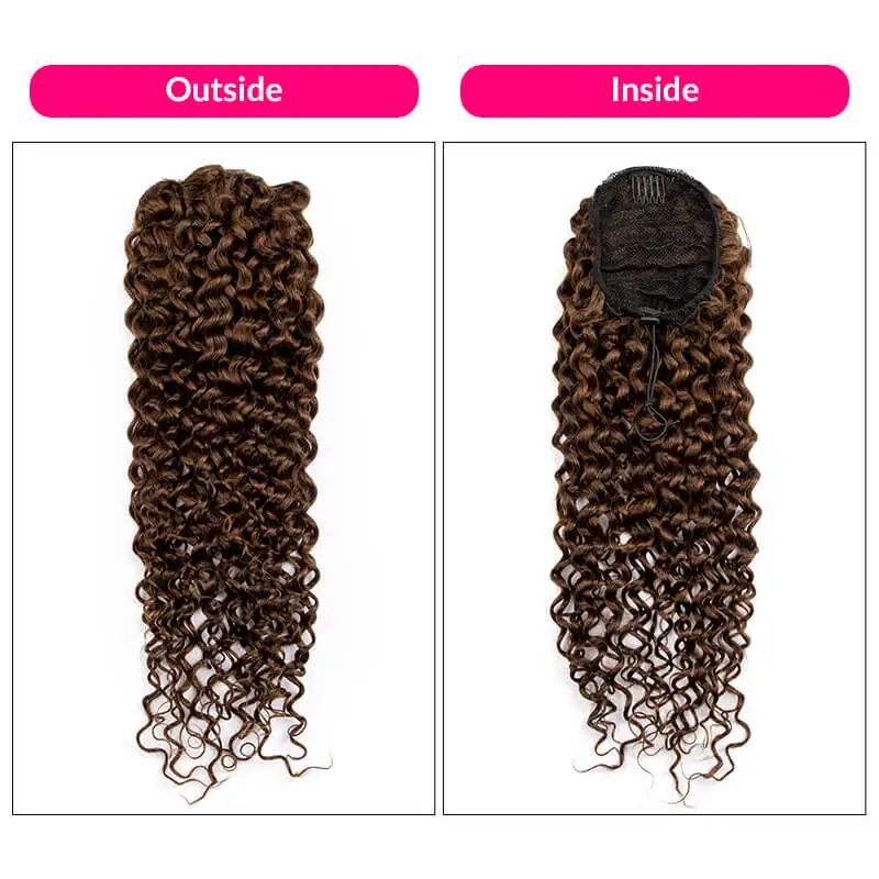 Extensiones de cabello humano rizado y ondulado con Clip de cordón para mujer, extensión de cola de caballo con Clips, 14-22 pulgadas