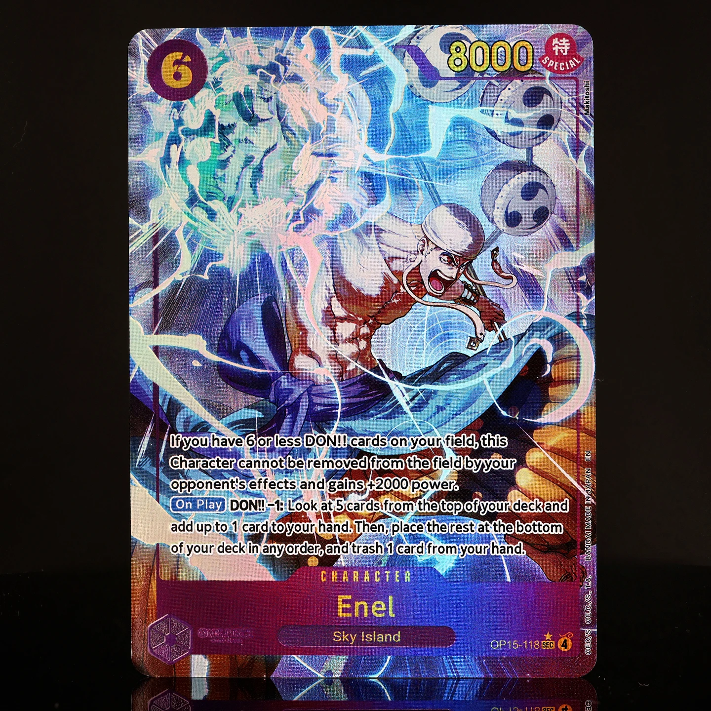 4-pecas-conjunto-op15-118-enel-sec-one-piece-tcg-opcg-deck-op15-ingles-carta-colecionavel-de-anime-com-textura-e-relevo-roxo-enel-de-6-custos
