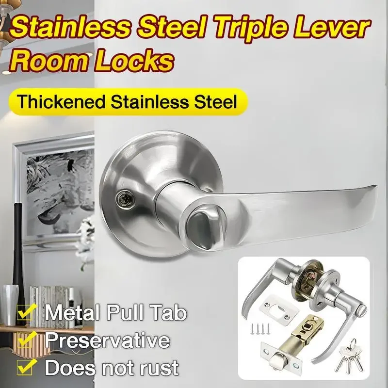 1Set Indoor Room Door Lock Aluminum Alloy Bedroom Simple Handle Lock Three Pole Spherical Handle Lock