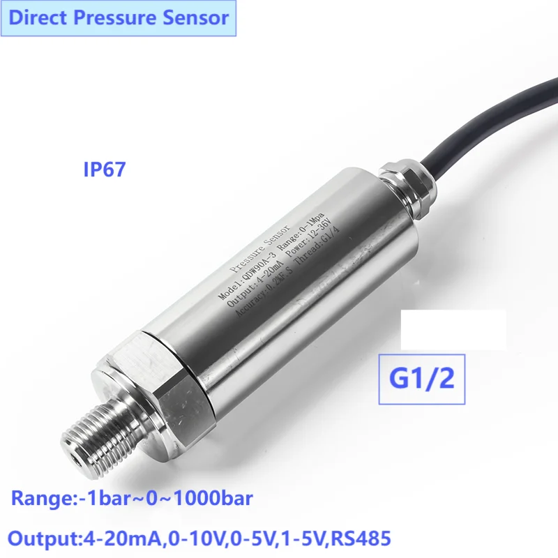 G1/2' Direct Lead Pressure Transducer Sensor IP67 4-20mA 0-10V Pressure Transmitter Threaded Installation 500bar 800bar