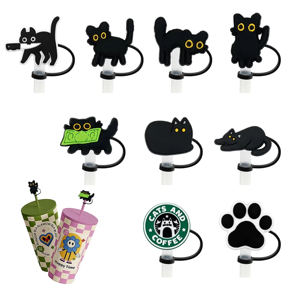 

Animal Black Silicone Straw Covers Glass Bottle Drinking Dust Cap Straw Tip Cover Cup Accessories 10mm