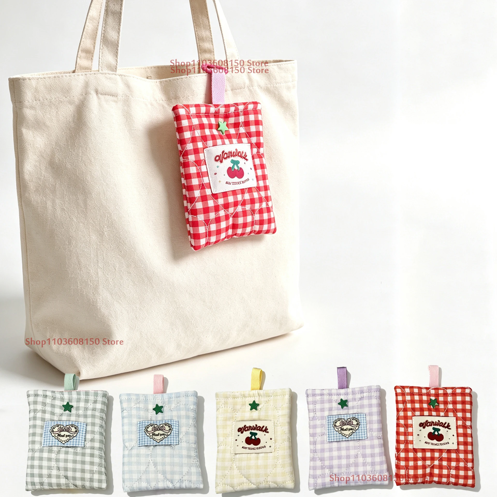 Ins Korean Style Quilted Checkered Coin Purse Earphone Storage Bag Cute Cherry Bag Pendant Accessories Girl Sisters Gift