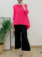 YUDX Pleated Blouse For Women 2024 New Spring O-neck Three Quarter Sleeve Solid Color Loose Casual Shirt Female Elegant - Image 5