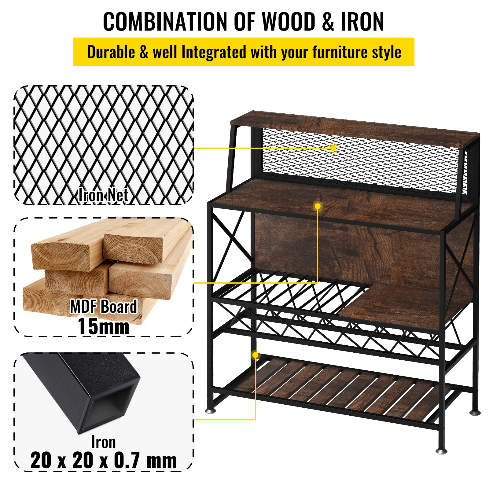 VEVOR Wine Rack Home Bar Table armadi per liquori industriali di grande capacità con supporto in vetro per la sala da pranzo della cucina di casa