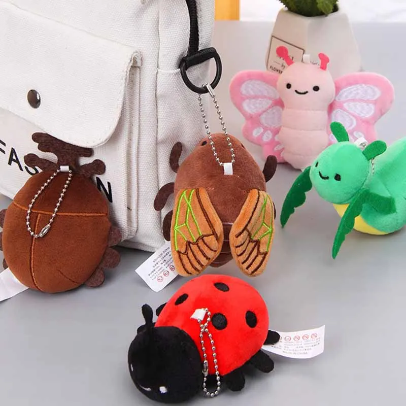 Serie de insectos de simulación creativa, juguetes de peluche, llavero colgante, lindo, Mantis de oración, abeja, mariposa, mochila de peluche colgante