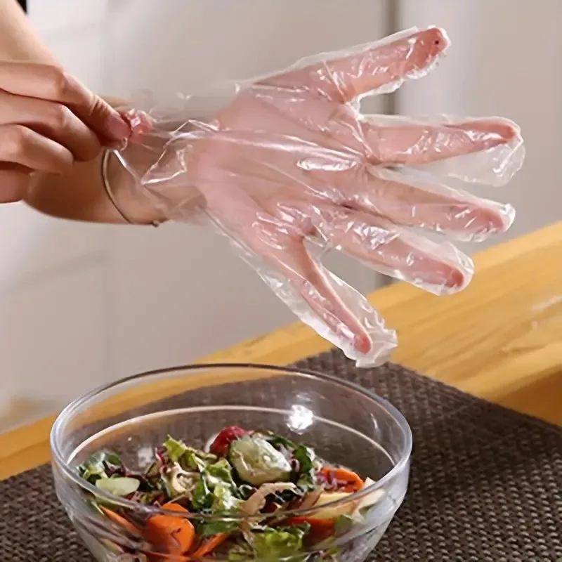 100Pairs Individually Wrapped PE Gloves Disposable Plastic Transparent  PE Gloves Kitchen Cooking Cleaning Outdoor Travel Picnic