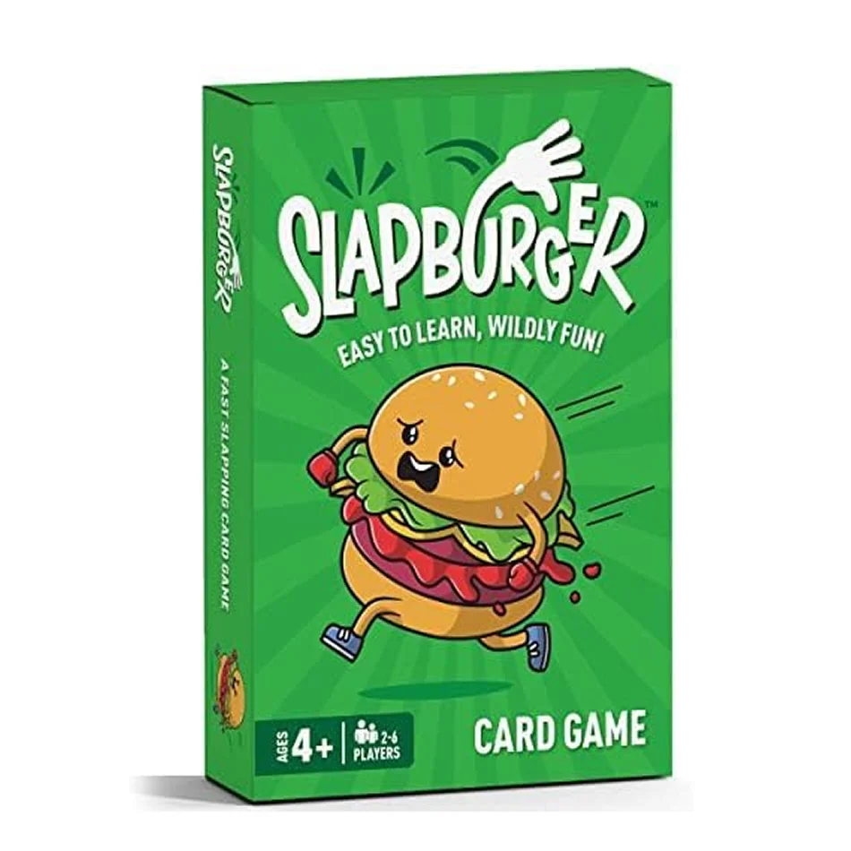 

Веселые семейные игры Slapburger: карточная игра для семейных вечеринок, 2-6 игроков, набор для дней рождения, занятий в классе, кемпинга, 52 карты