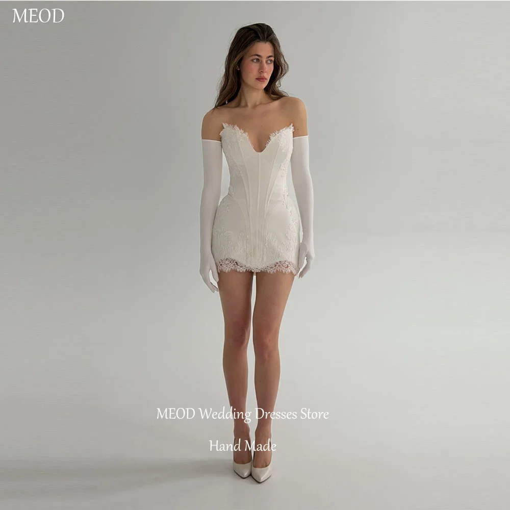 

MEOD Lace Short Wedding Dresses Bride Fashion Sweetheart Sleeveless A Line Robe De Mariée Mini Backless Vestidos Customized
