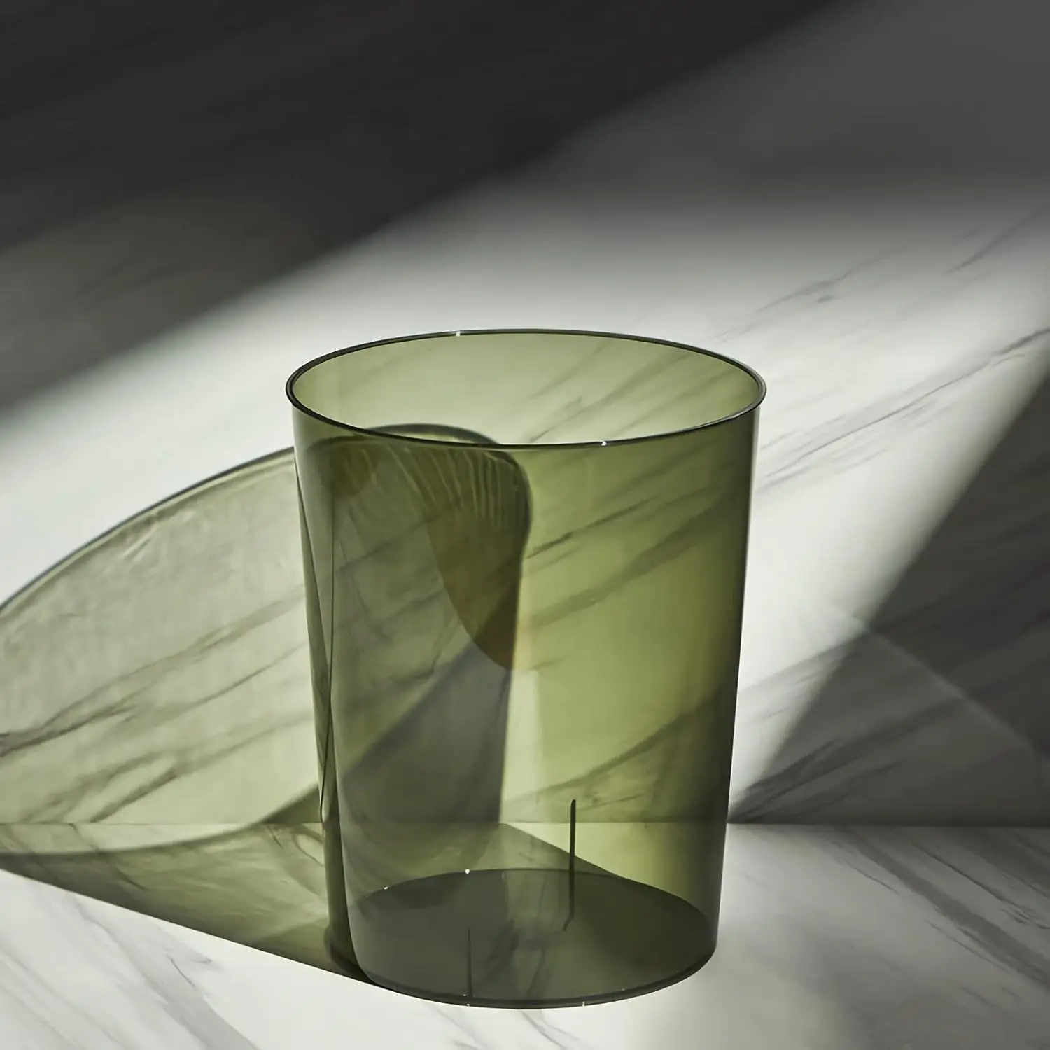 

Small Round Trash Can, 1.5 Gallon Plastic Wastebasket for Bathroom, Bedroom, Kitchen, Office - Clear & Green