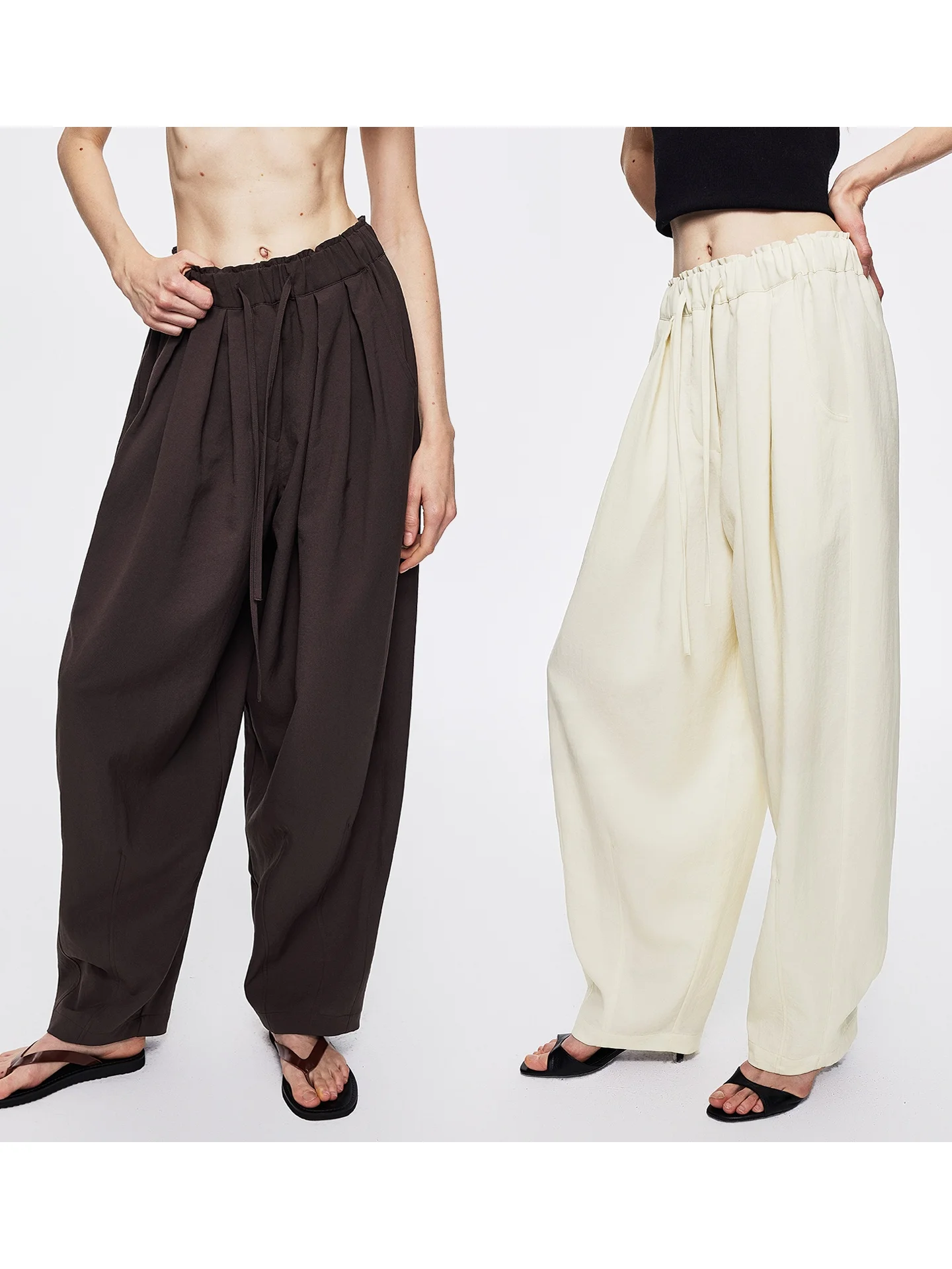 

UZZO Повседневные широкие брюки с эластичным поясом, плиссированные, простые, прямые, для повседневной носки, длинные, для женщин, из водонепроницаемого полиэстера