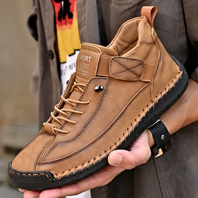For Men Outdoor Light Non-slip Walking Casual Shoes Slip-On Driving Loafers Men Hand-stitched Leather Shoes  Big Size 35-48