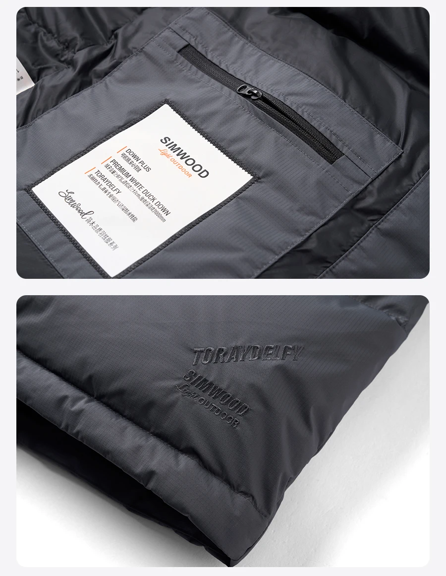 SIMWOOD 2026 Winter New Warm 90% White Duck Down Coat Men Warm Repellent Windproof High Quality Plus Size Jackets