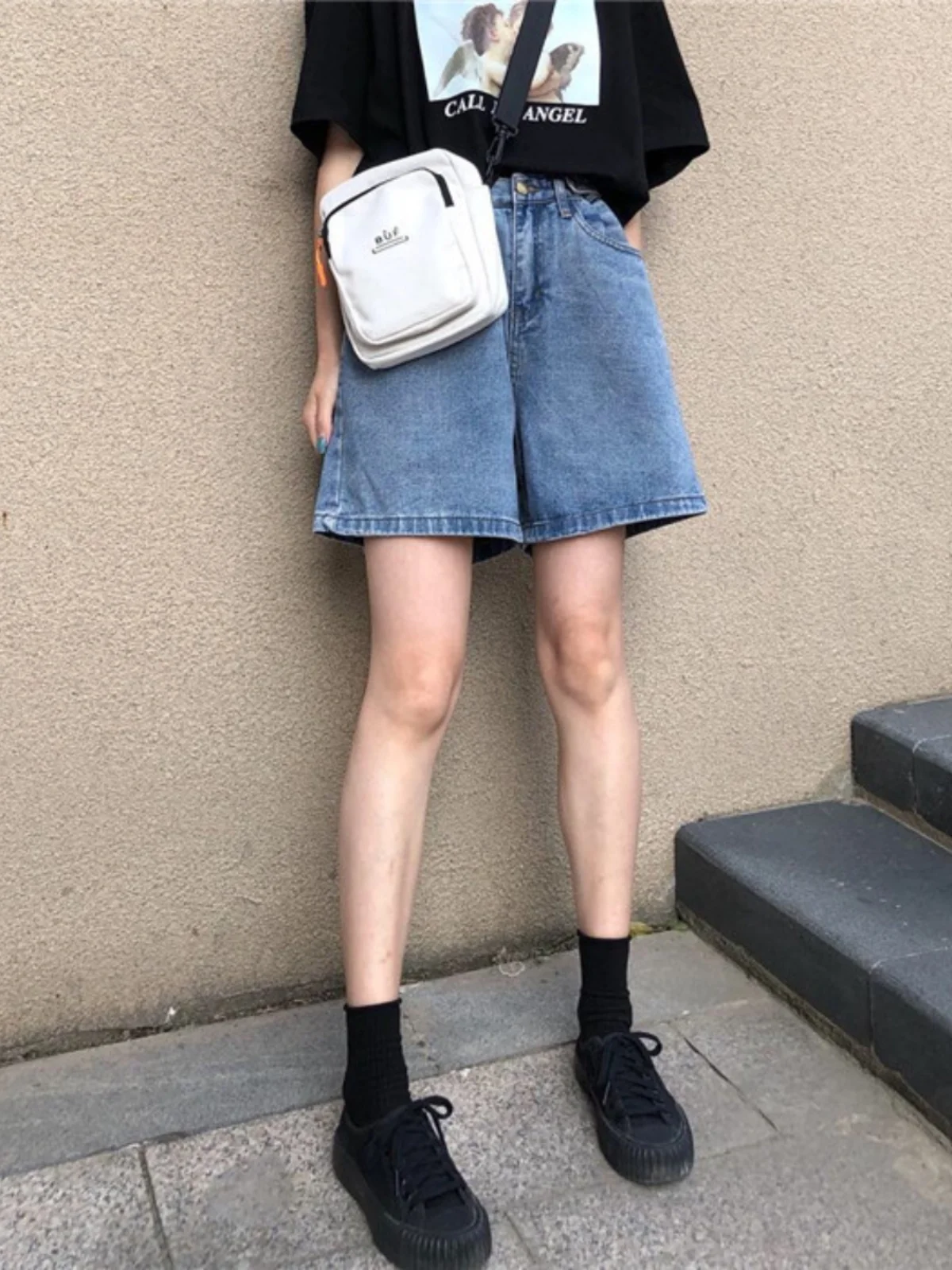 High Waist Loose Wide Leg Denim Shorts Women's Student Style Autumn Winter plus Size Slimming Hot Pants Korean Version