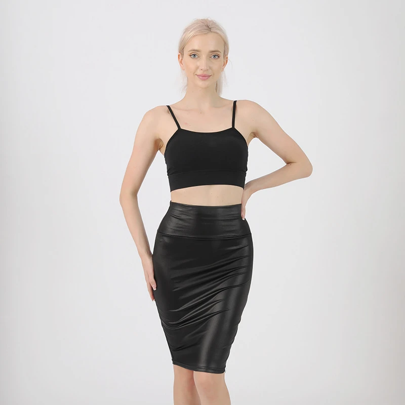 Women PU Leather Skirt High Waist Pencil Mini-Skirt Stretchy Bodycon Skirts Club Wear Fashion Fit A-Line Sexy Tight Skirt