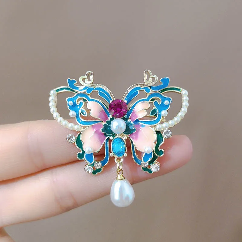 Эмалированная брошь-бабочка, высококачественный жемчужный кулон, брошь-булавка, элегантные женские аксессуары, высококачественные аксессуары