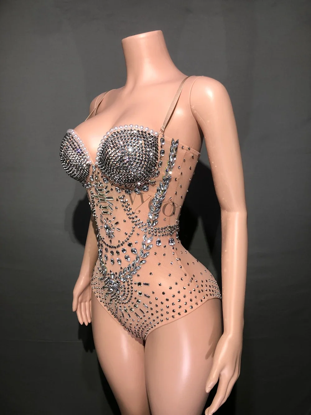 Body con strass scintillanti per le donne Sexy Mesh See Through Singer Dancer Stage Performance Costume lussuoso Photo Shoot Dress