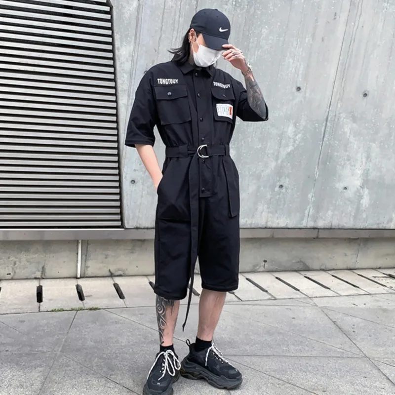 HKSH Autumn And Summer Fashion New Tide Jumpsuit For Men Youth Detachable National Casual Overalls Safari Pants And Tops HK0056