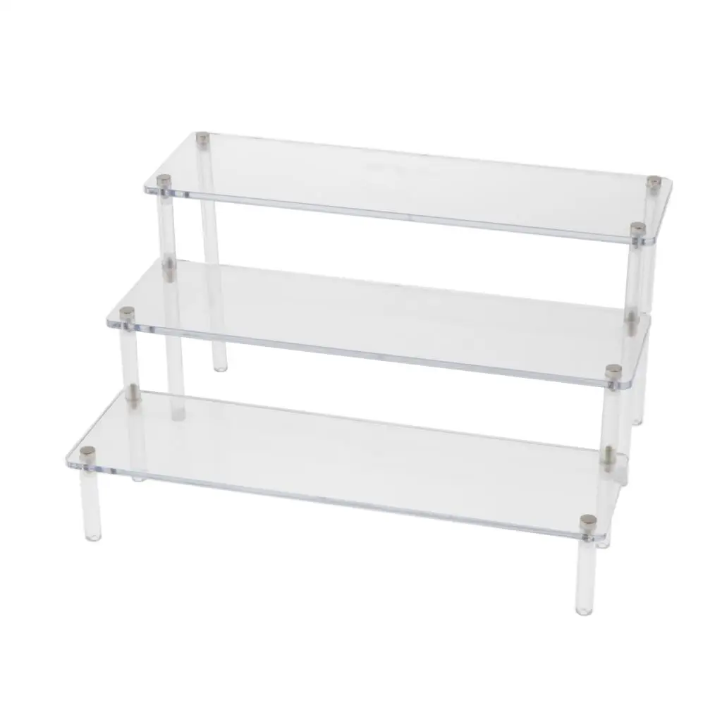 3 Tier Acrylic Ladder Display Stand Clear Shelf for Action Figures Model Kits Cars Dolls Toy Storage Holder