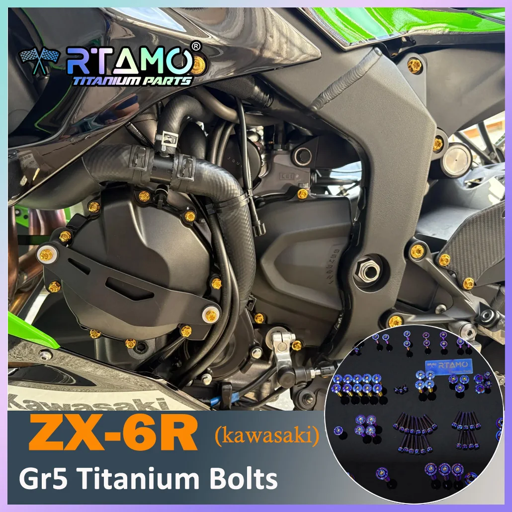 RTAMO Titanium Alloy Bolt Engine Cover Swingarm Rear Sprocket Nut Pipe Cover Screw Fit for Kawasaki ZX-6R