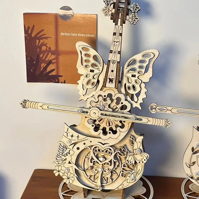 

Handmade music box cello wooden assembly model 3d three-dimensional puzzle DIY adult educational toy good gift