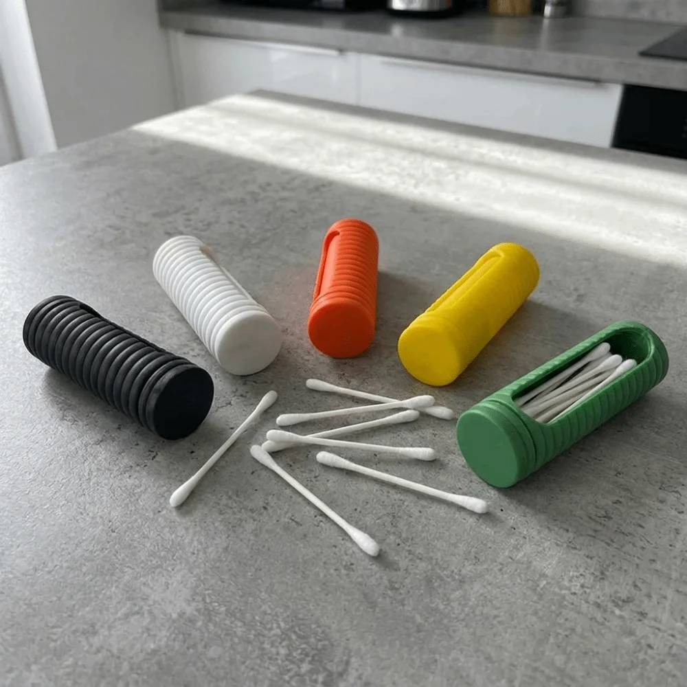 Multi-functional 3D Printed Cotton Swabs Storage Box Plastic Dust-proof Toothpicks Storage Box Rotatable Swab Holder for Home