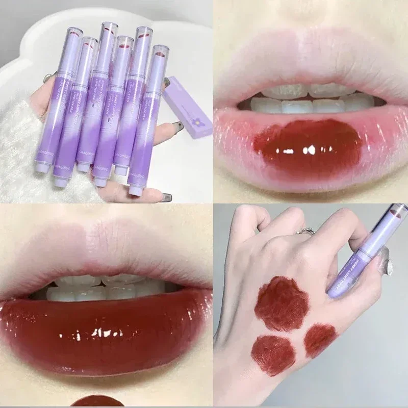 Cherry Red Jelly Lipstick Pen Mirror Water Solid Lip Gloss Lasting Moisturising Lip Glaze Waterproof Non-sticky Korean Cosmetics