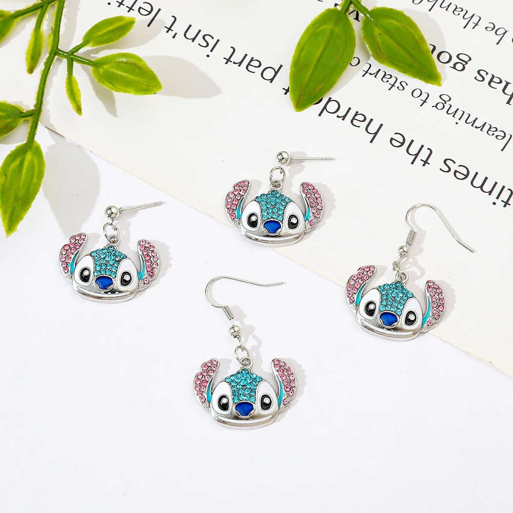 Disney Cartoon Anime Stitch Earrings Cute Handmade Insert Zircon Pendant Accessories Zinc Alloy Stitch Earrings Gifts