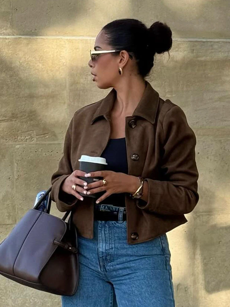 

HH 2025 Autumn Women Casual Short Coat Female Lapel Single-breasted Pockets Decorate Long Sleeve Fashion Street Style Jacket