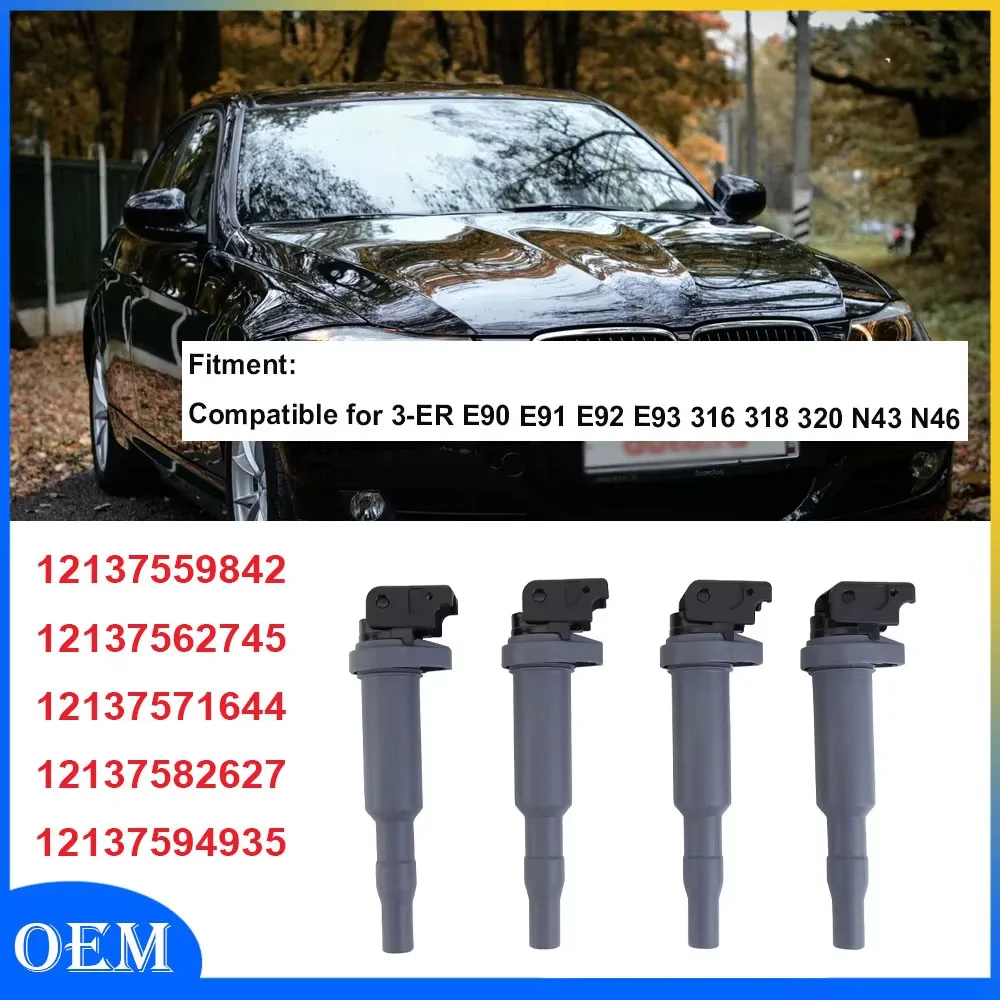 

4Pcs Ignition Coils Pack Replaces 12137559842 Replacement for 3-ER E90 E91 E92 E93 316 318 320 N43 N46