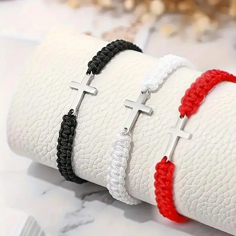 2024 mode Paar Freundschaft Kreuz Armband Frauen Männer Edelstahl Kreuz Hand Seil Personalisierte Schmuck Set Abschluss Geschenk