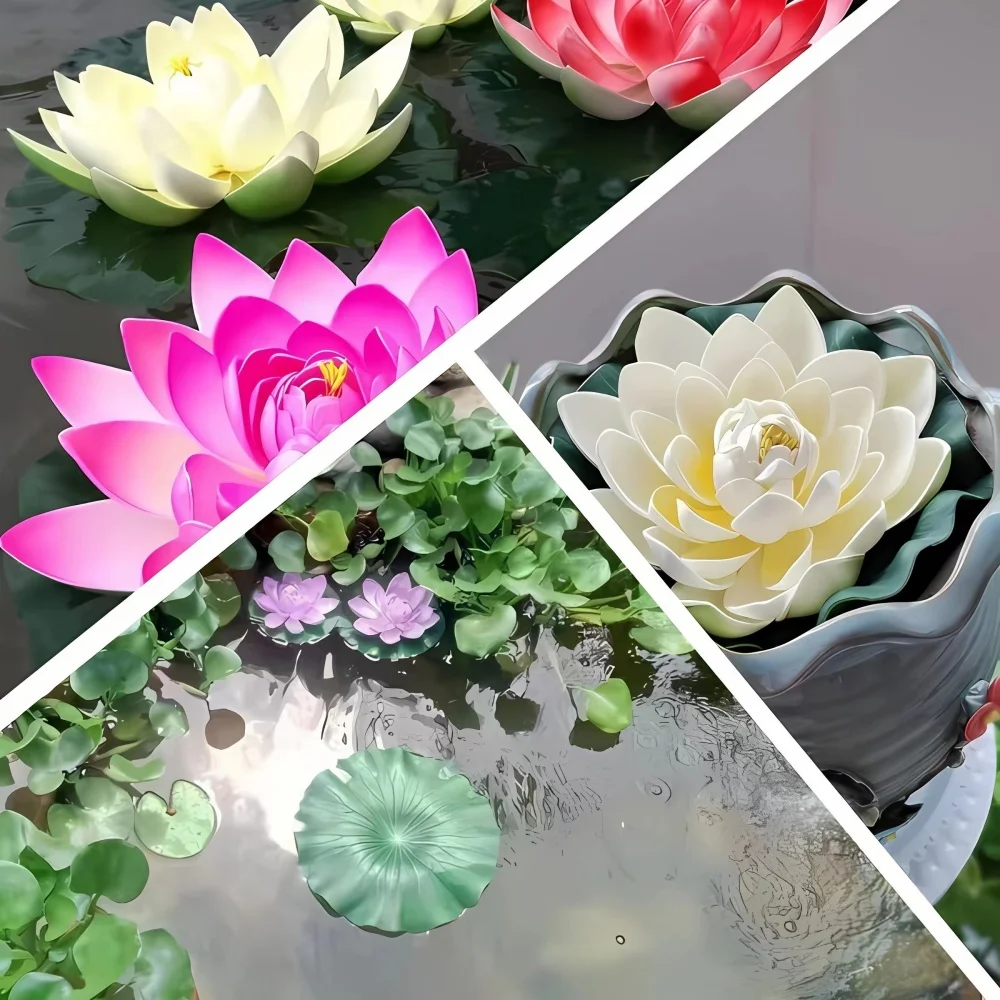 1PCS lifelike multi-color lotus floating foam flowers, suitable for ponds and aquariums, 4-inch garden decoration festival decor