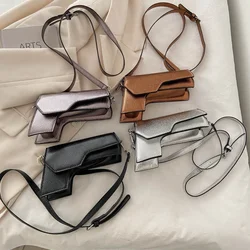 Gun Shape Design Mini Crossbody Phone Bag For Lady Girls Fashion Fun Creative Bag Retro Gold Pu Leather Handbag Messenger Bag