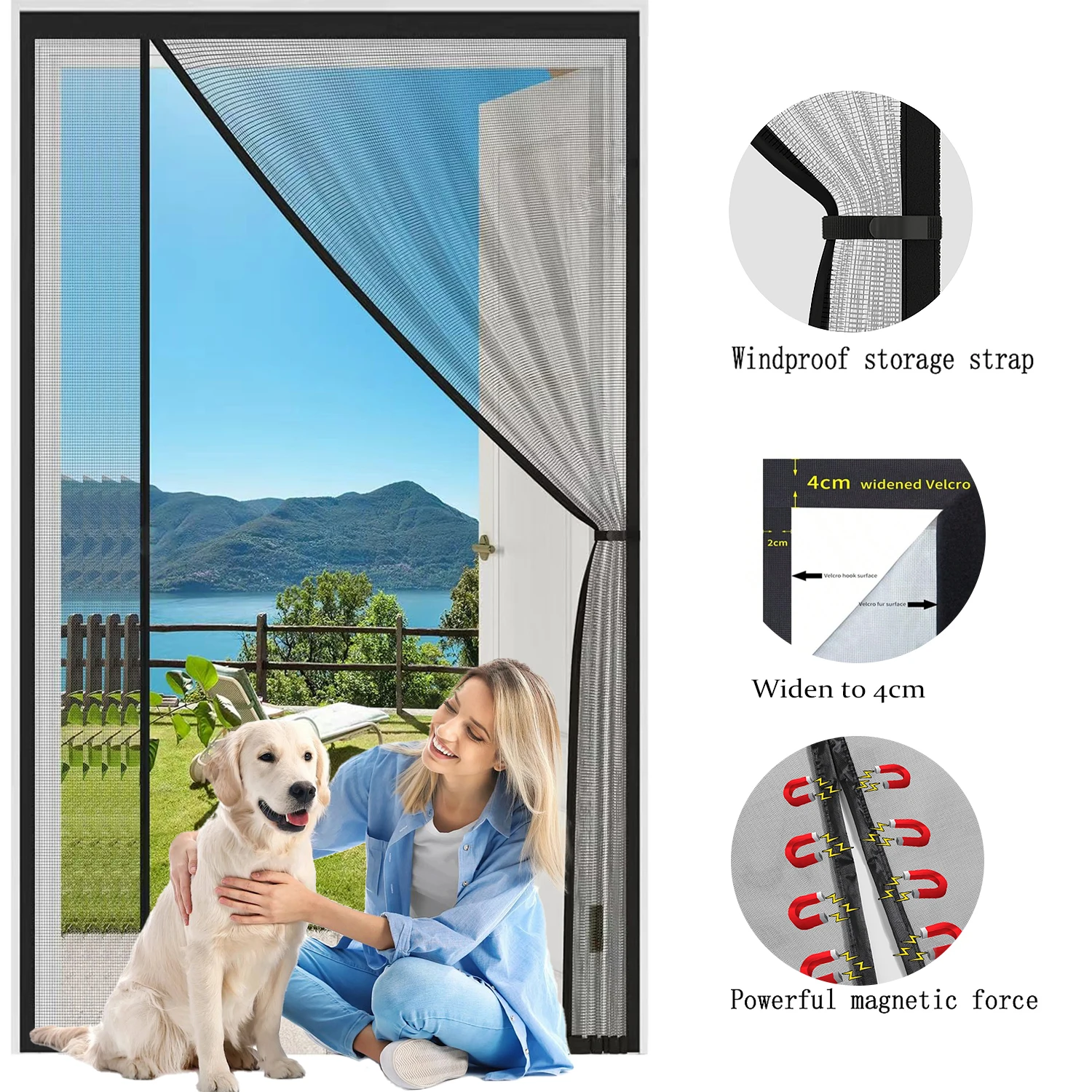 Magnetic Screen Door Anti Mosquito and Insect Screen Door Curtain Hands-Free Automatic Closing Household Ventilation Partition D