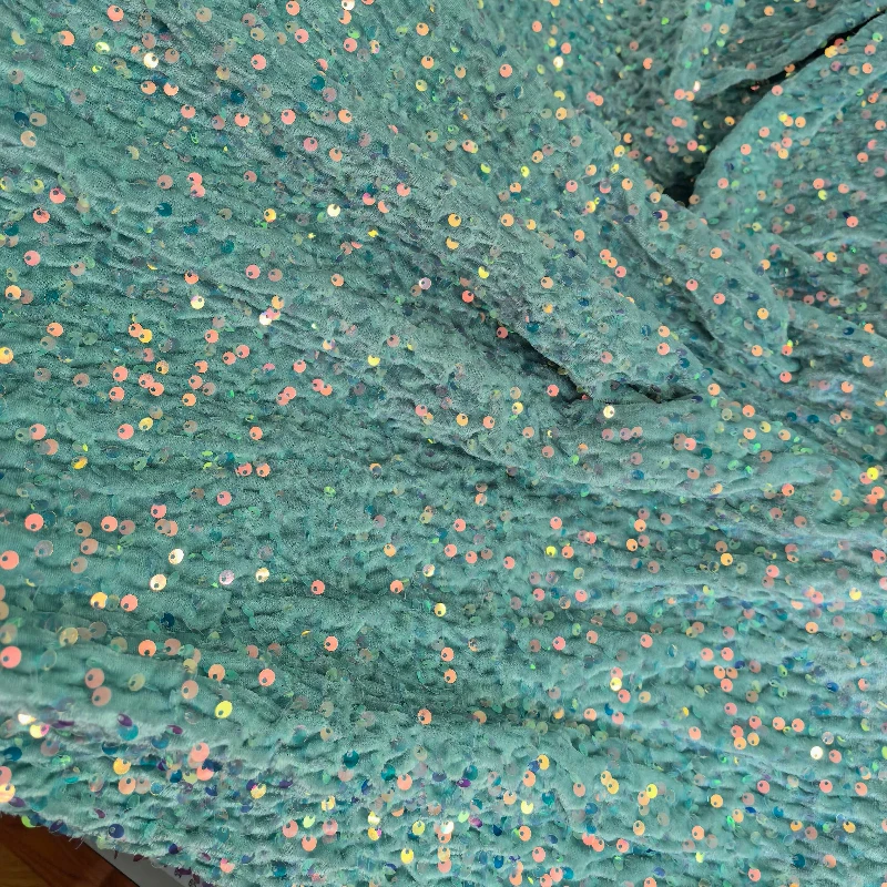5mm Iridescent Sequin Fabric Mint Green Textured Stretch Sequins on Mesh for Wedding Dress Prom Gown Dance Costume Sewing