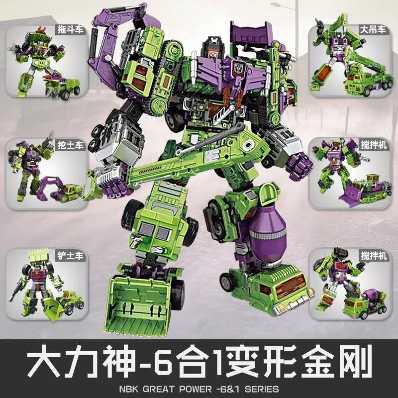 Transformation Toys NBK 6in1 Devastator Bonecrusher Mixmaster Engineering Car Damage Action Figure Deformation Robot Anime Model