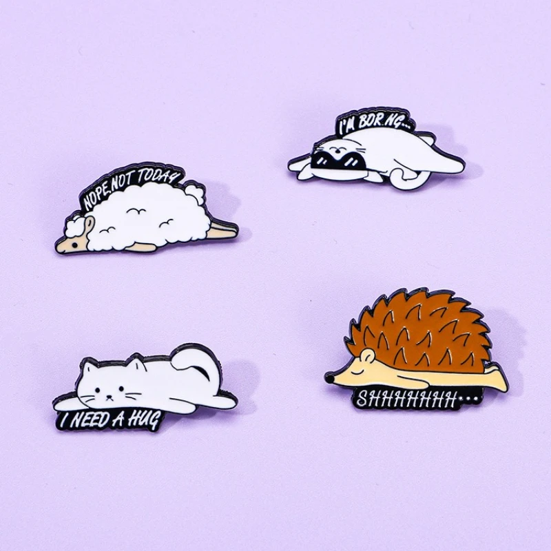 Cute Sleeping Animal Hedgehog Cat Sheep Brooch Cartoon Alloy Badge Pin DIY Clothing Bags Hat Scarf T-shirt Accessories Gift