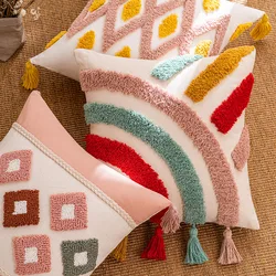 30x50/45x45CM Rainbow Tassel Throw Pillow Cover Geometry Living Room Sofa Cushion Waist Cover Plush  Home Decor Cover