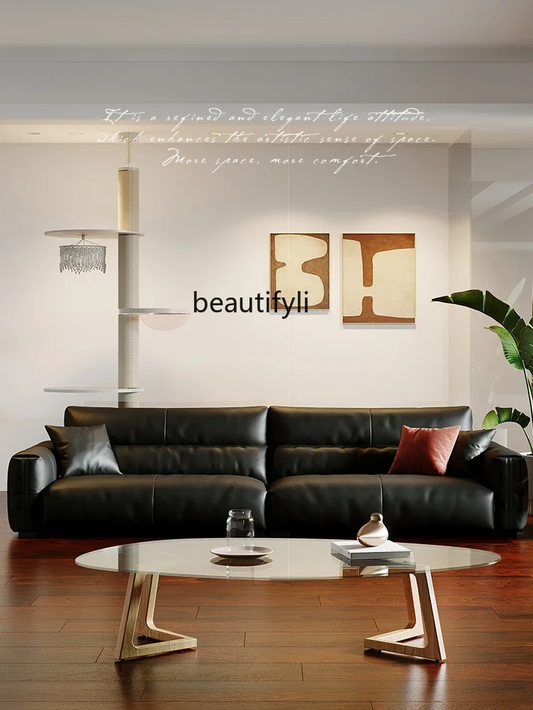 

zxqLight Luxury Leather Sofa Living Room First Layer Cowhide Modern Simple Straight Row Imperial Concubine Three Four-Seat
