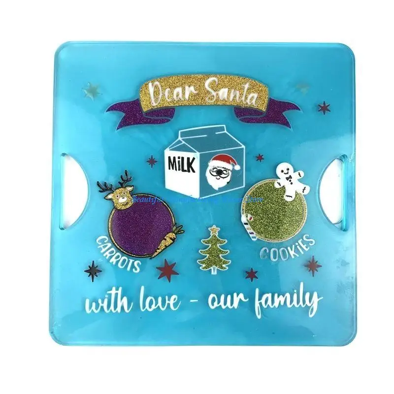 

E56A Christmas Resin Tray Mold for Epoxy Large Silicone Tray Mold with Handles DIY