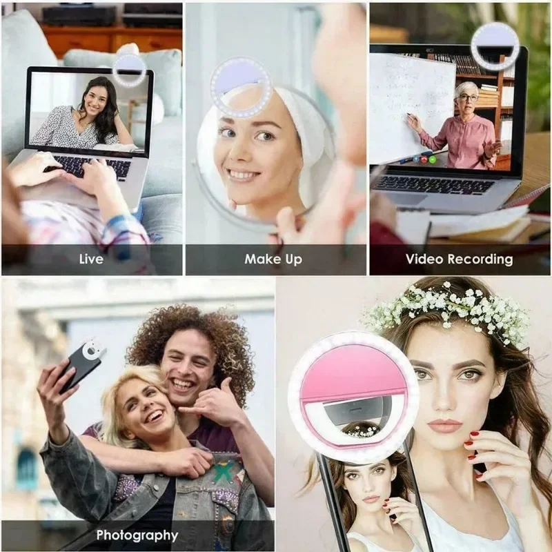 Led Selfie Ring Light Portable USB Charge Phone Lens Lamp Mobile Phone Live Broadcast Video Selfie Fill Light for All Smartphone