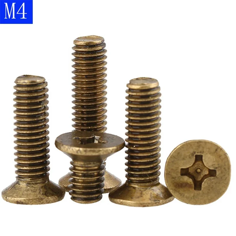 M4 - 0.7 ( 4mm )  Solid Brass Phillips FLAT HEAD Machine Screw DIN 965 Bolts ISO 7046 bolts Type H Recess