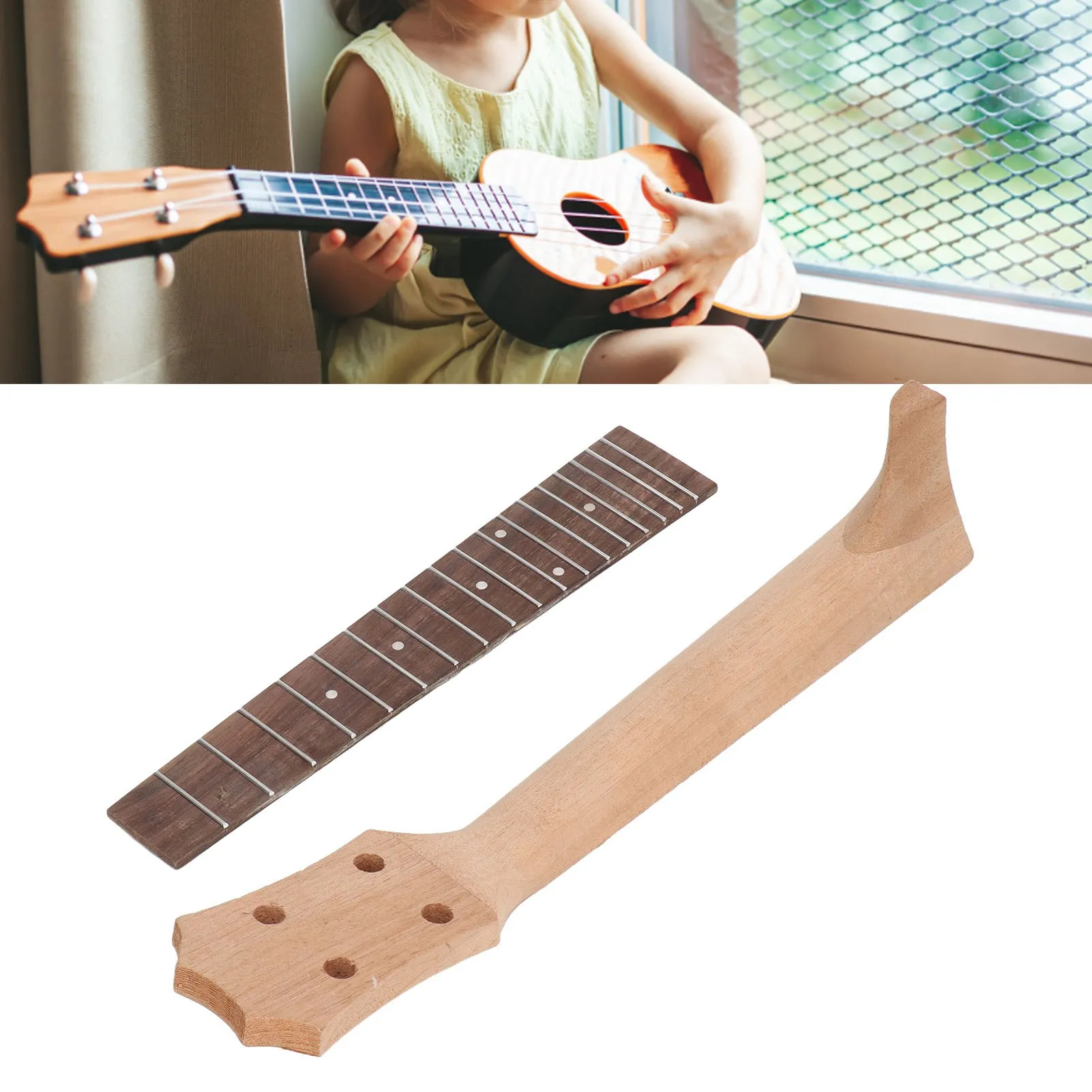 Ukulele Fretboard Neck Set Rosewood Okoume Wood Fingerboard Replacement For 4 String Musical Instrument 26in 23in