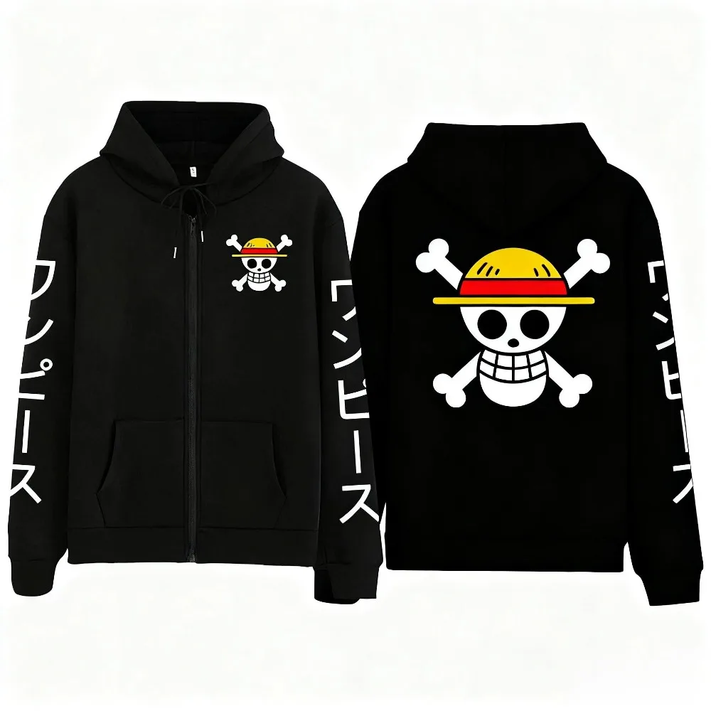 New Oversized One Piece Luffy Anime Zipper Hooded Sweatshirt Men Women Streetwear Casual Pullover Jacket Long Sleeve Autumn
