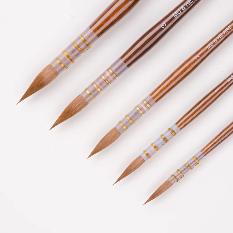 101R Pure Kolinsky Sable Watercolor Brush Round Sharp Point Full Belly Wash Cord Bound Walnut Handle Pro Artist Painting Pen