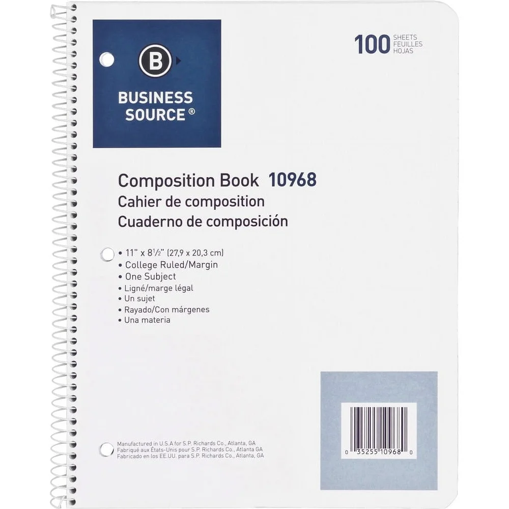 Notatnik Wirebound College w linie Pojedynczy przedmiot Wywiercony, sztywna okładka 100 arkuszy Rozmiar Letter Spiral Bound Trwałe biuro Szkoła