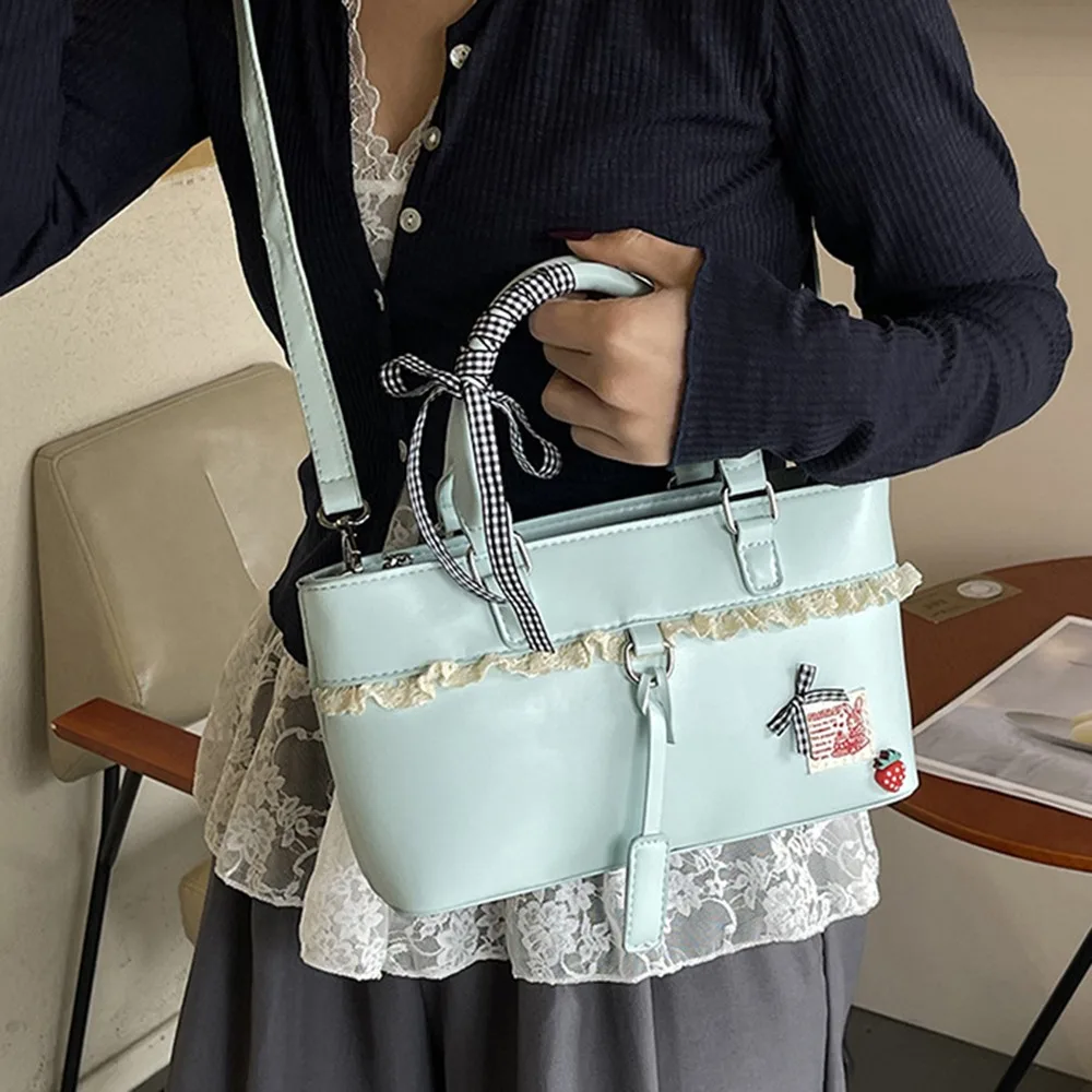 

Fashion Soft Woman Shoulder Bag Casual Sweet Crossbody Bucket Bag Bow Bandage Lace Design Handbag Travel