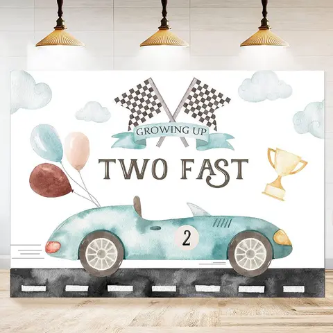 Photography Backdrop Race Car Balloons Cool Cartoon Flags Birthday Party Decorations Background Banner