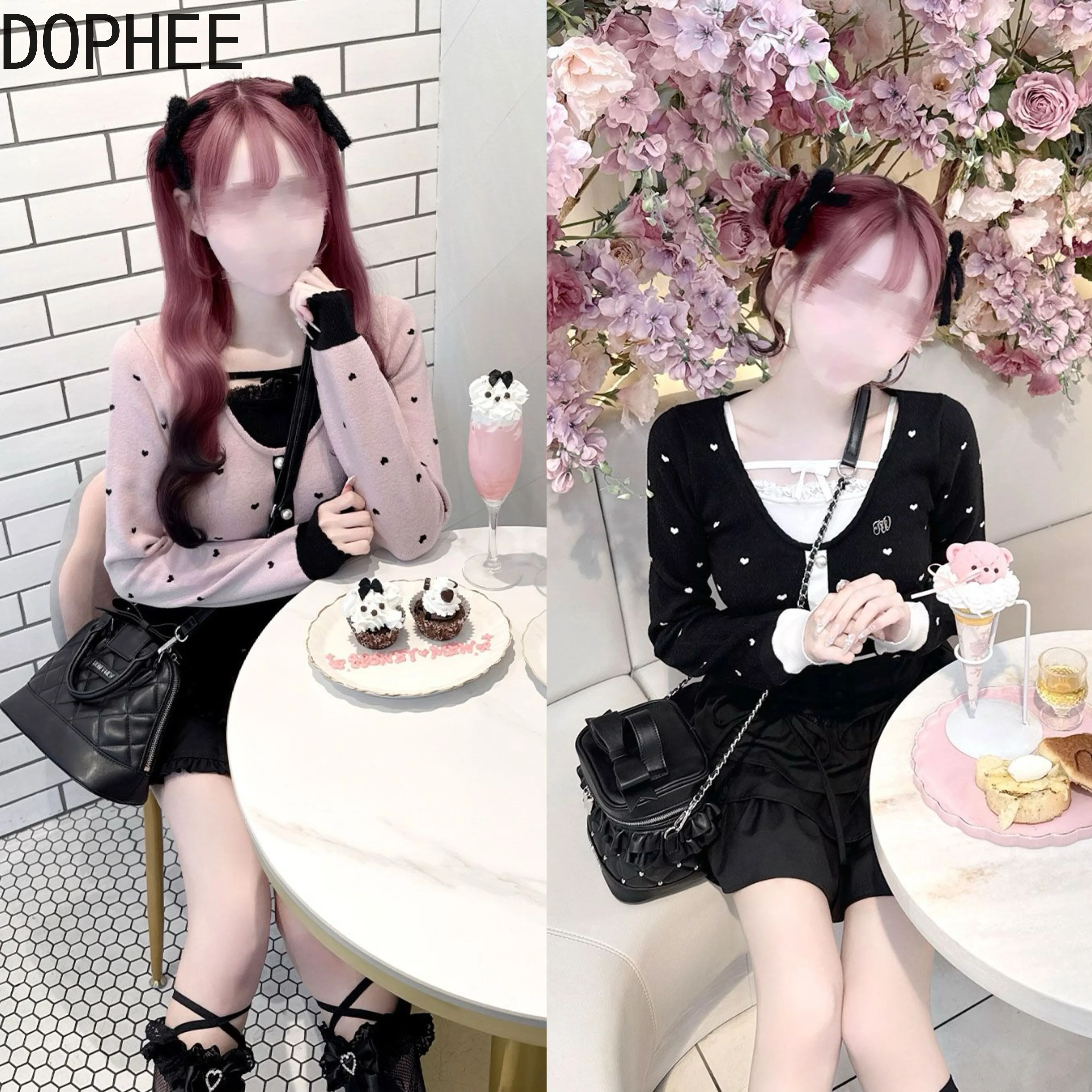 Japanese New Autumn Winter Cute Knitted Basic Shirt Faux Two-piece Elegant Lace Pullover Crop Top Love Printed Hot Chick Sweater