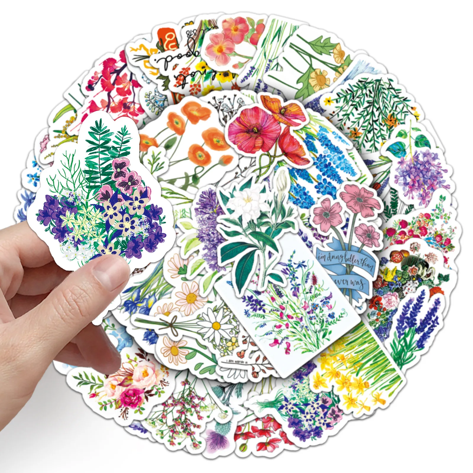 สติกเกอร์ลายดอกไม้จากพืช 10/30/50 ชิ้น สติกเกอร์ตกแต่งขนาดเล็ก สไตล์สดใส สำหรับตกแต่งกีตาร์ กันน้ำ